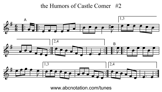 the Humors of Castle Comer   #2 - staff notation