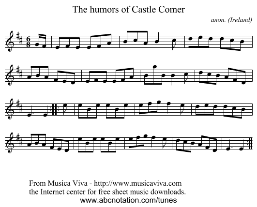 The humors of Castle Comer - staff notation