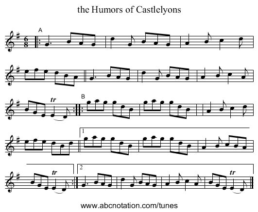 the Humors of Castlelyons - staff notation
