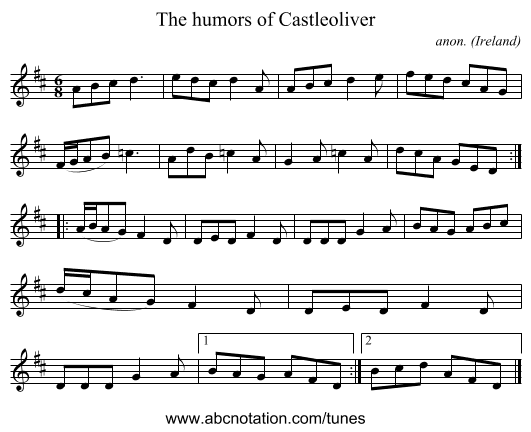 The humors of Castleoliver - staff notation