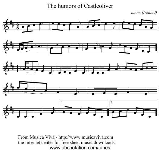 The humors of Castleoliver - staff notation