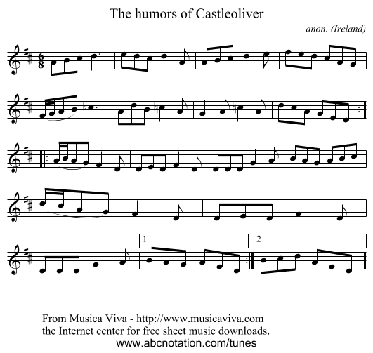 The humors of Castleoliver - staff notation