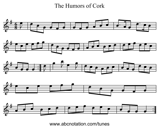 The Humors of Cork - staff notation