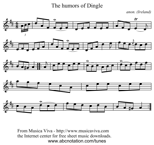 The humors of Dingle - staff notation