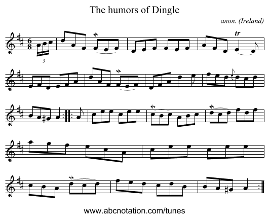 The humors of Dingle - staff notation