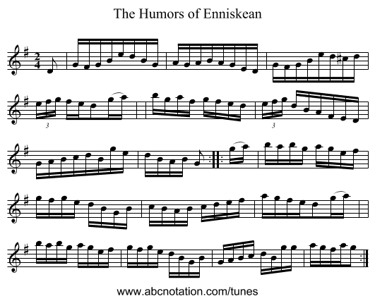 The Humors of Enniskean - staff notation