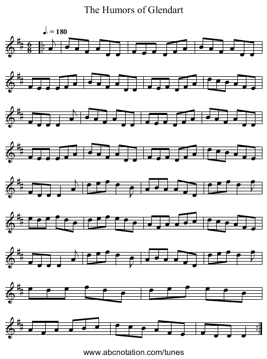 The Humors of Glendart - staff notation