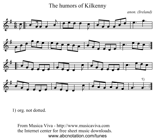 The humors of Kilkenny - staff notation