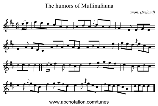 The humors of Mullinafauna - staff notation