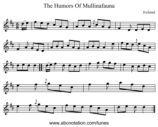 The Humors Of Mullinafauna - staff notation