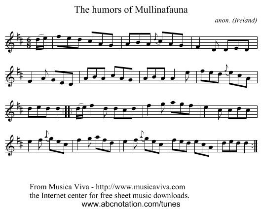 The humors of Mullinafauna - staff notation