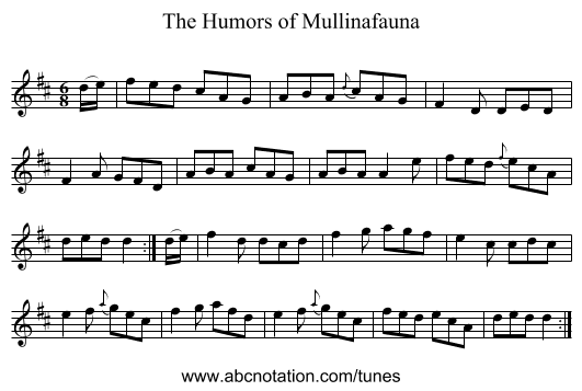 The Humors of Mullinafauna - staff notation