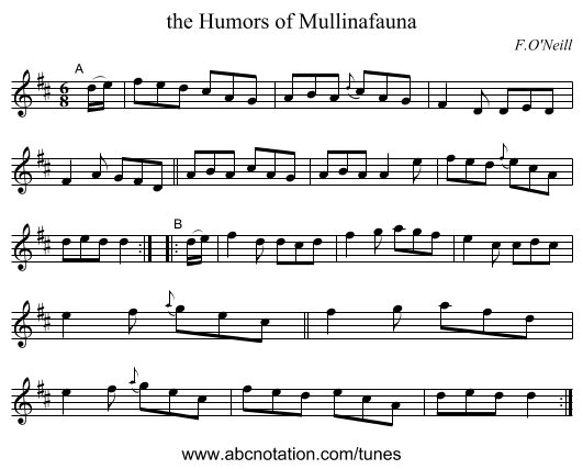 the Humors of Mullinafauna - staff notation