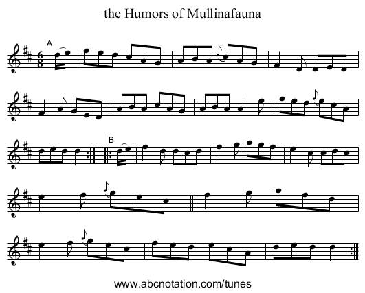 the Humors of Mullinafauna - staff notation