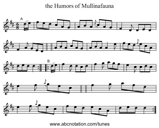 the Humors of Mullinafauna - staff notation