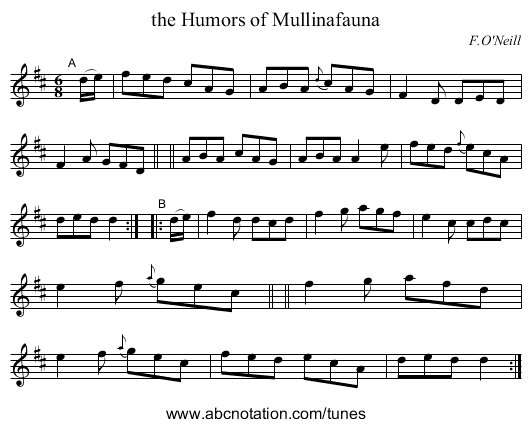 the Humors of Mullinafauna - staff notation