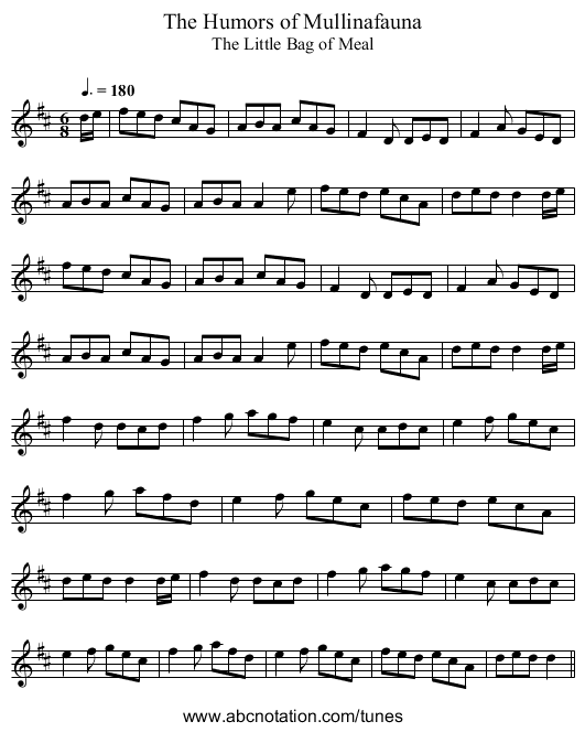 The Humors of Mullinafauna - staff notation