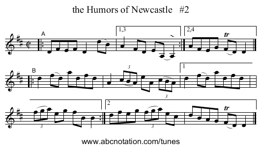 the Humors of Newcastle #2 - staff notation