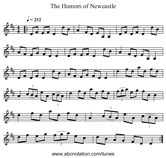 The Humors of Newcastle - staff notation
