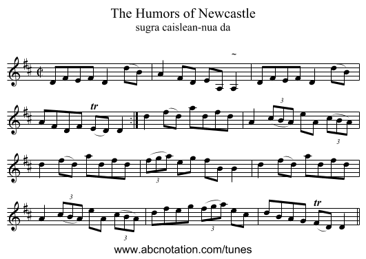 The Humors of Newcastle - staff notation