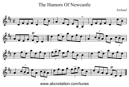 The Humors Of Newcastle - staff notation