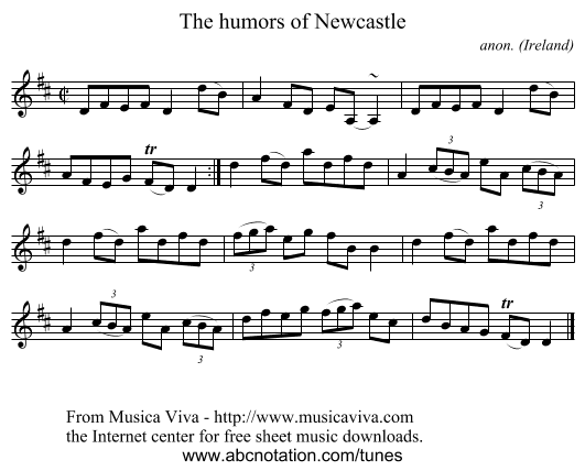 The humors of Newcastle - staff notation