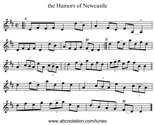 the Humors of Newcastle - staff notation