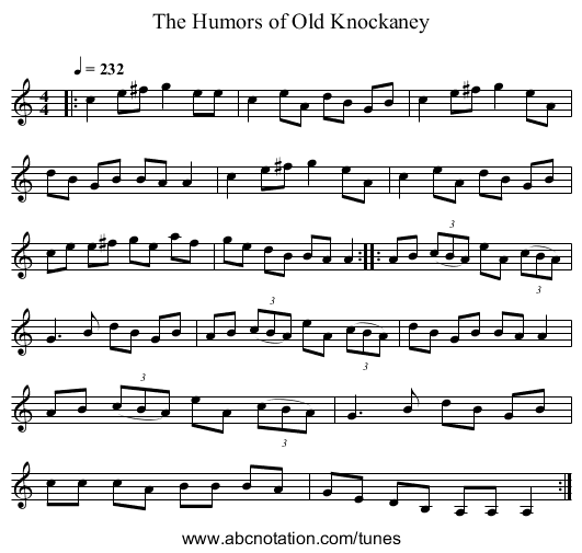 The Humors of Old Knockaney - staff notation