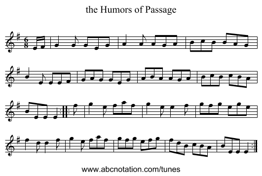 the Humors of Passage - staff notation