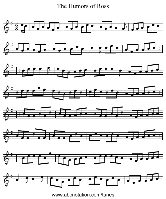 The Humors of Ross - staff notation