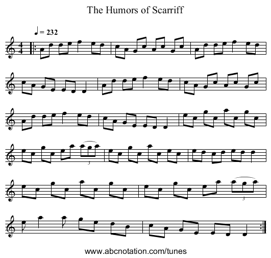 The Humors of Scarriff - staff notation