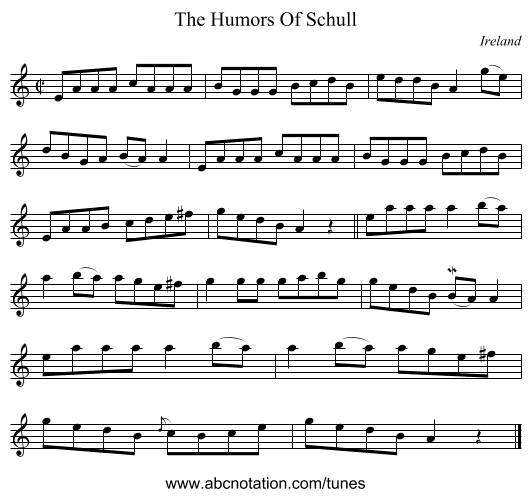 The Humors Of Schull - staff notation