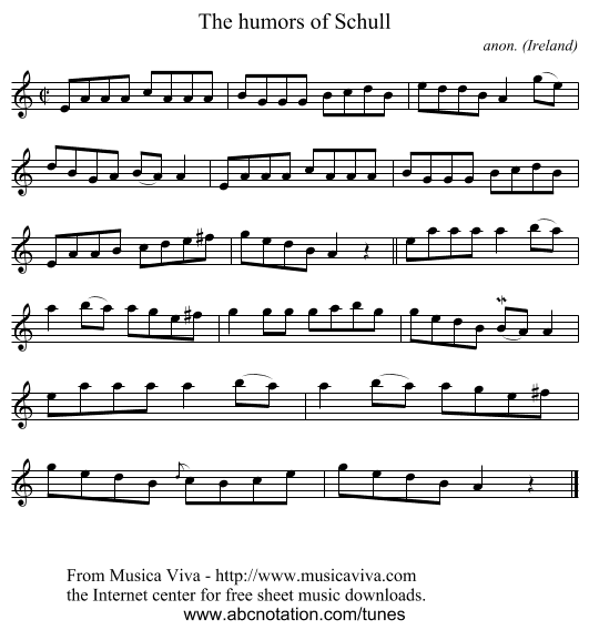 The humors of Schull - staff notation