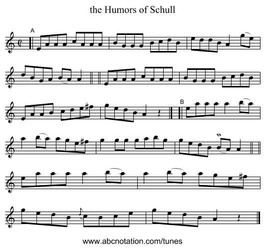 the Humors of Schull - staff notation