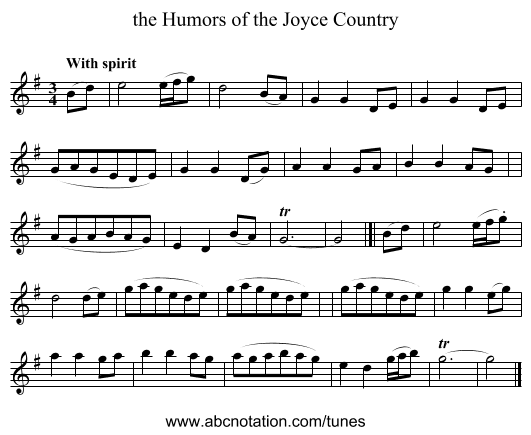 the Humors of the Joyce Country - staff notation