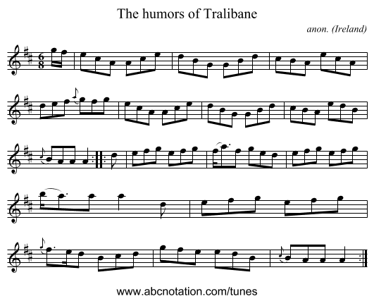 The humors of Tralibane - staff notation