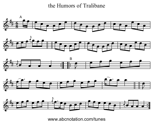 the Humors of Tralibane - staff notation