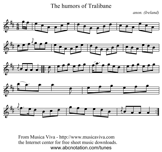 The humors of Tralibane - staff notation