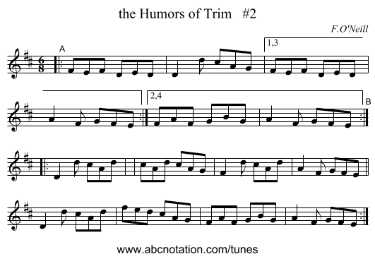 the Humors of Trim #2 - staff notation