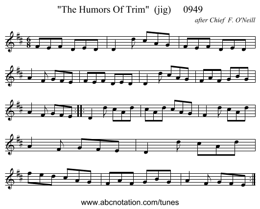 The Humors Of Trim (jig) 0949 - staff notation