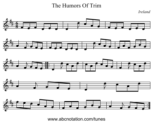 The Humors Of Trim - staff notation