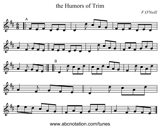 the Humors of Trim - staff notation