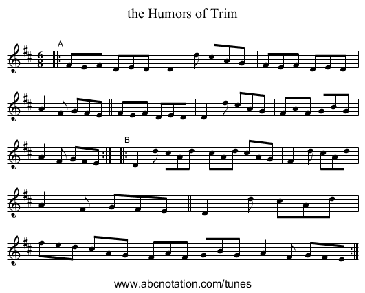 the Humors of Trim - staff notation