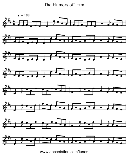 The Humors of Trim - staff notation