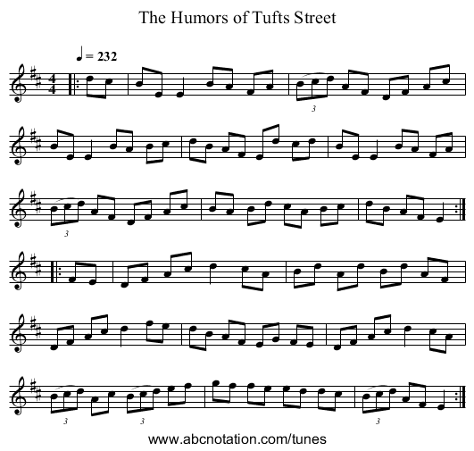 The Humors of Tufts Street - staff notation