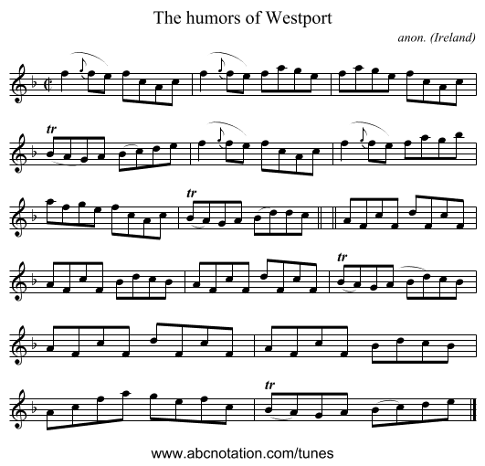 The humors of Westport - staff notation