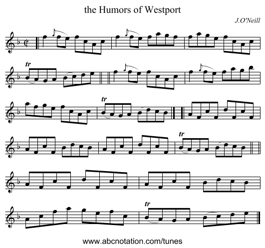 the Humors of Westport - staff notation
