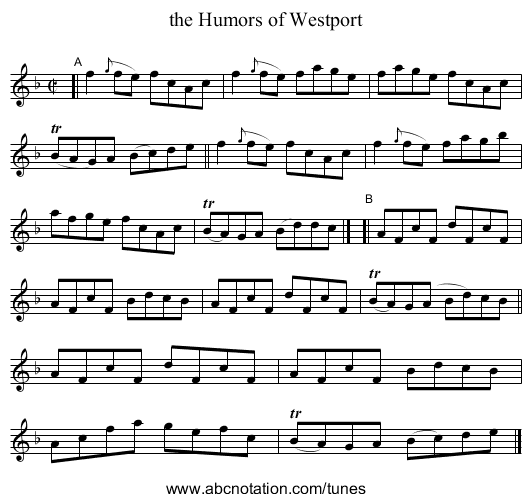 the Humors of Westport - staff notation
