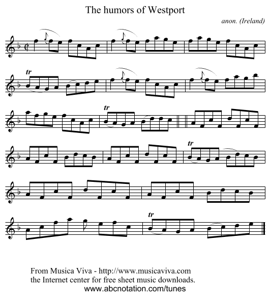 The humors of Westport - staff notation