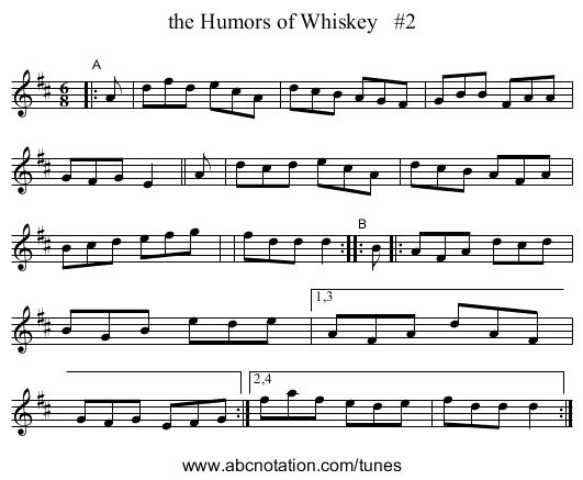 the Humors of Whiskey #2 - staff notation
